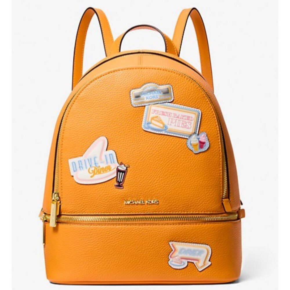 New Michael Kors Rhea Medium Embellished Backpack Pop Orange